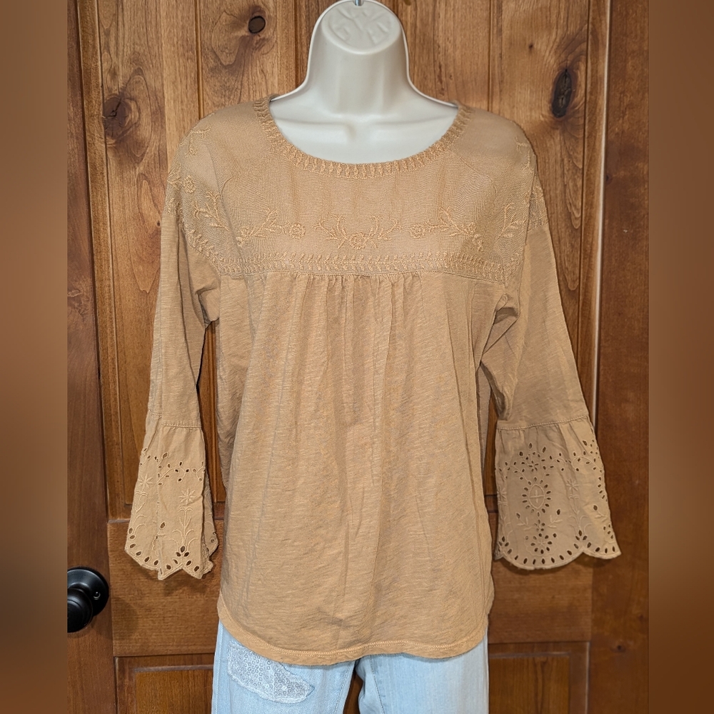 Sonoma Tan Embroidered Blouse